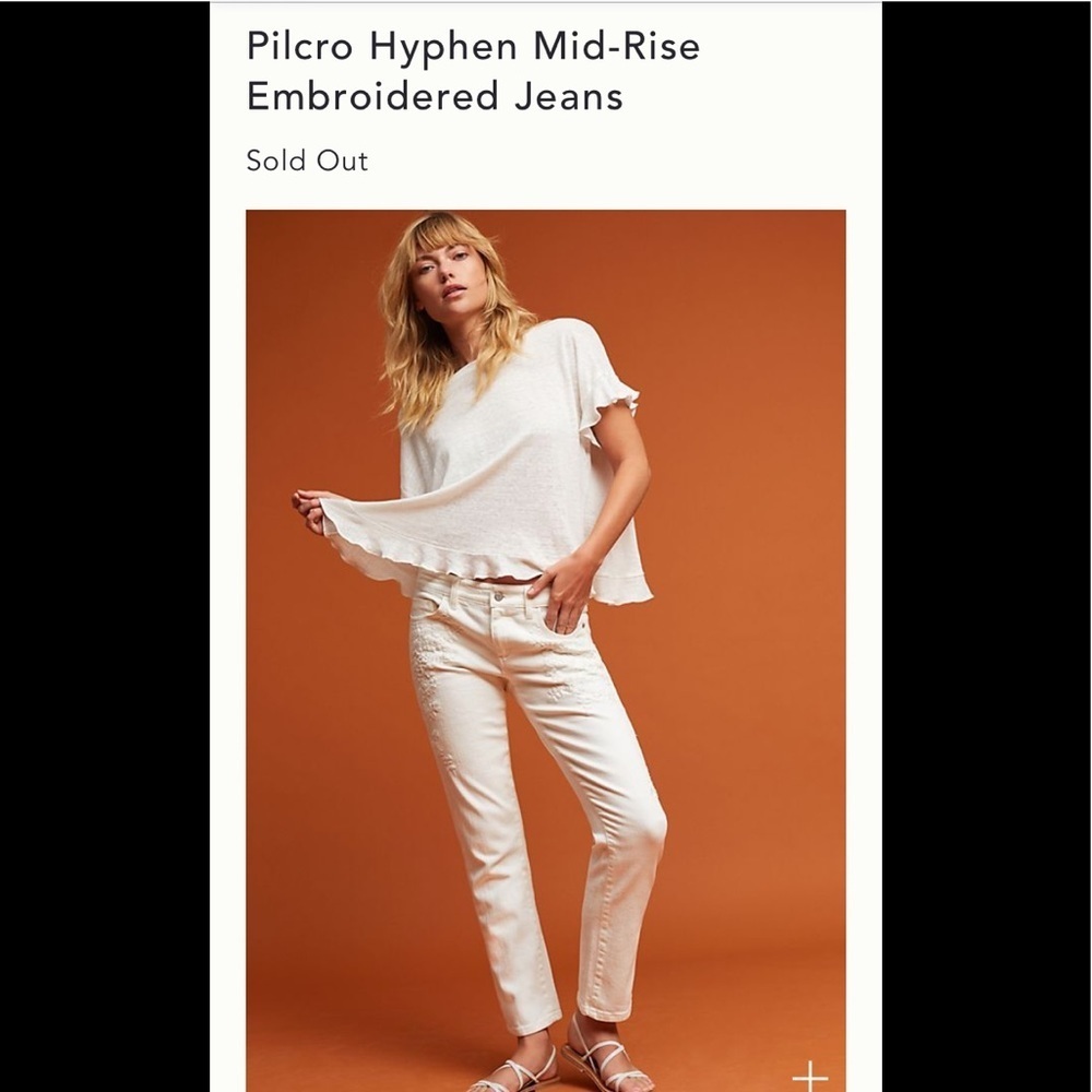 NWT Pilcro hyphen mid rise embroidered jeans cream